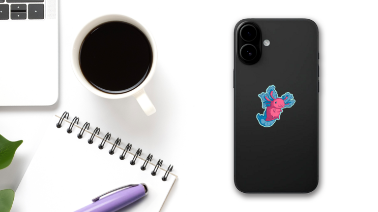 Axolotl Enthusiastic Sticker on a Phone (New) example