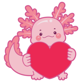 Axolotl Holds Heart Sticker