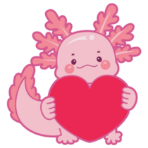 Axolotl Holds Heart Sticker