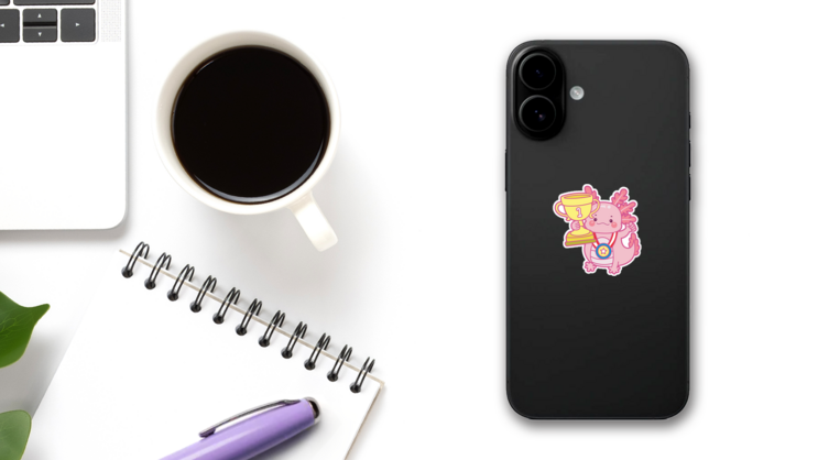 Axolotl Trophy Sticker on a Phone (New) example