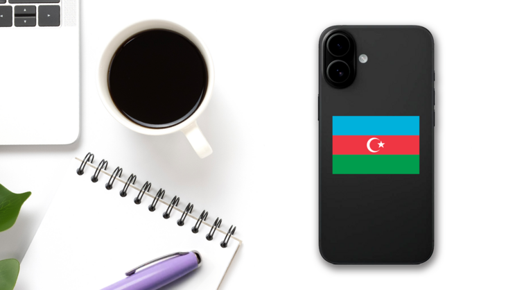 Azerbaijan Flag Sticker on a Phone (New) example