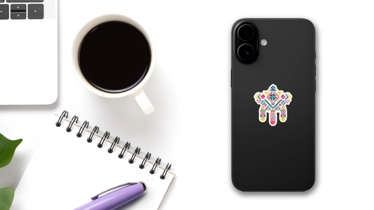 Aztec Mexican Pattern Watercolor Illustration Sticker on a Phone (New) example