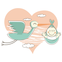 Baby And Stork Flying Over Heart Sticker