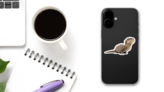 Baby Asian Small-clawed Otter Stretching Sticker on a Phone (New) example