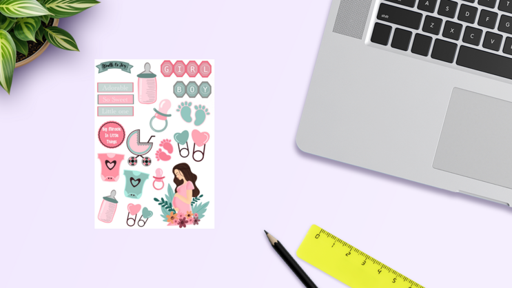 Baby Elements Sticker Sheet on a Desk (New) example