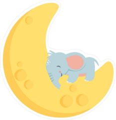 Baby Elephant on Crescent Moon Sticker