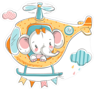 Baby Elephant on Helicopter Sticker