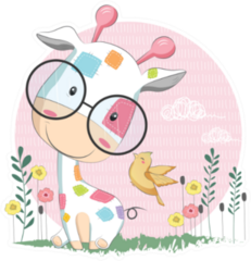 Baby Giraffe And His Friend Illustration Sticker