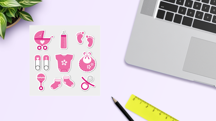 Baby Girl Sticker Sheet on a Desk (New) example