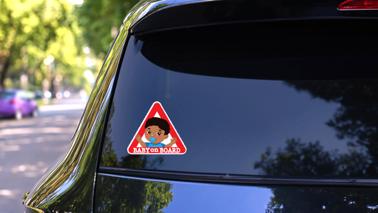 Baby on Board Road Safety Sticker on a Rear Car Window (New) example