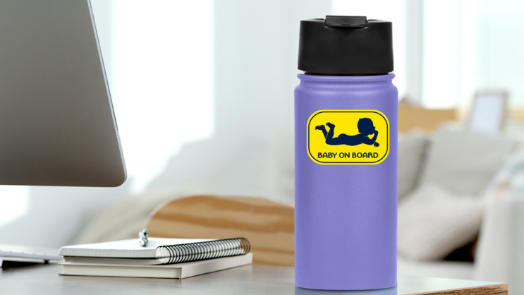 Baby On Board Yellow Rectangle Sticker  on a Water Bottle (New) example