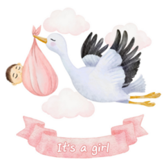 Baby Shower Card Stork Watercolor Sticker