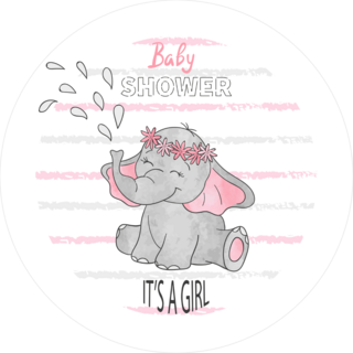 Baby Shower Girl Elephant Circle Sticker
