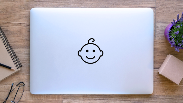 Baby Vector Line Icon Sticker on a Laptop (New) example