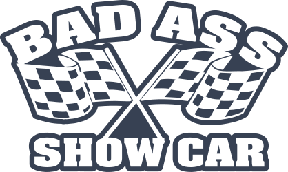 Bad Ass Show Car With Checkered Flags Sticker