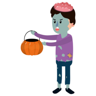 Bad Boy With Zombie Costume And Pumpkin Treat Bucket