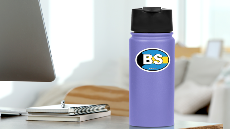 Bahamas Bs Flag Oval Sticker on a Water Bottle (New) example