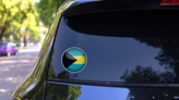 Bahamas Flag Circle Sticker on a Rear Car Window (New) example