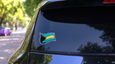 Bahamas Flag Comic Sticker on a Rear Car Window (New) example