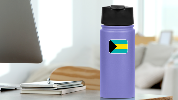 Bahamas Flag Icon Sticker on a Water Bottle (New) example