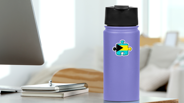 Bahamas Flag Puzzle Sticker on a Water Bottle (New) example