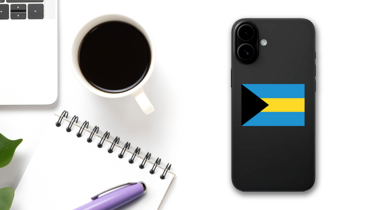 Bahamas Flag Sticker on a Phone (New) example