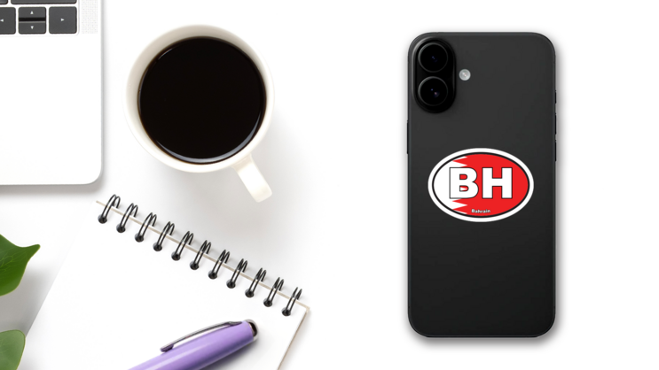 Bahrain Bh Flag Oval Sticker on a Phone (New) example