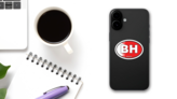 Bahrain Bh Flag Oval Sticker on a Phone (New) example