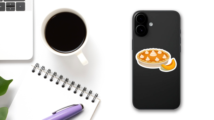 Baked Pumpkin Pie With Whipped Cream Cartoon Sticker on a Phone (New) example