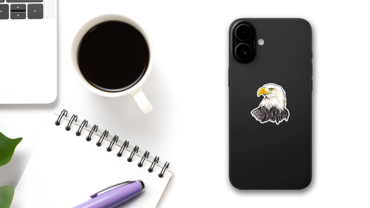Bald Eagle Head Sticker on a Phone (New) example