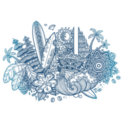 Bali Island Landmarks Doodle In Blue Sticker