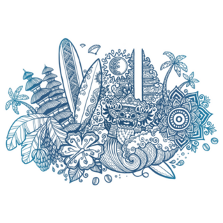 Bali Island Landmarks Doodle In Blue Sticker
