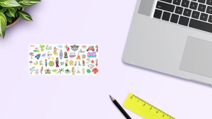 Bali Island Sticker Sheet on a Desk (New) example