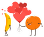 Banana And Orange With Hearts Sticker