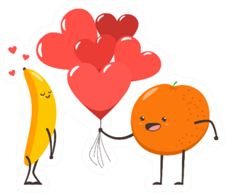 Banana And Orange With Hearts Sticker