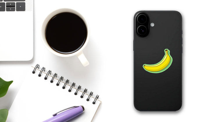 Banana Fruit On Green Sticker on a Phone (New) example