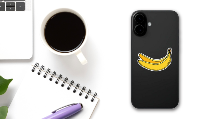 Bananas On White Background Sticker on a Phone (New) example