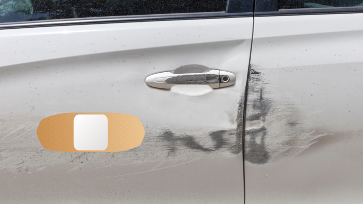 Band Aid Bandage Upside Down Sticker on a Scratched Car example