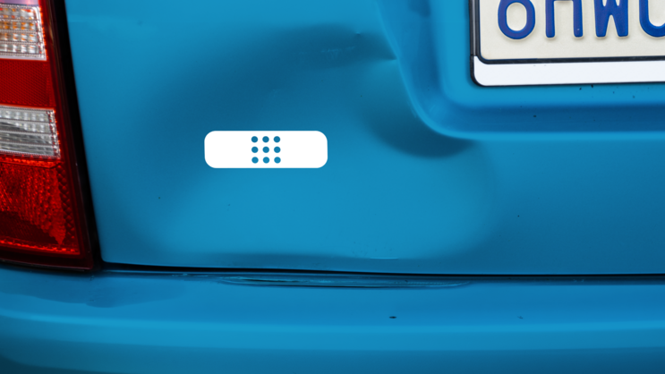 Band Aid Cut Out Sticker on a Dented Car example
