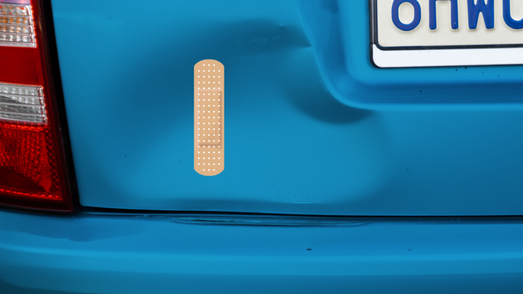 Band Aid Sticker on a Dented Car example
