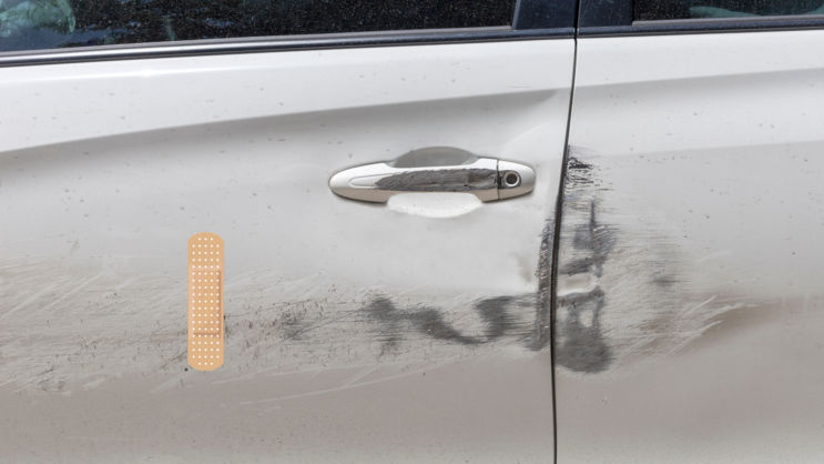 Band Aid Sticker on a Scratched Car example