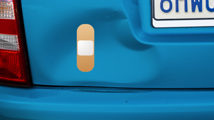 Band Aid Strip Sticker on a Dented Car example