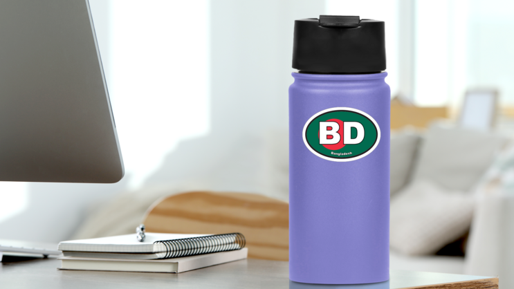 Bangladesh Bd Flag Oval Sticker on a Water Bottle (New) example