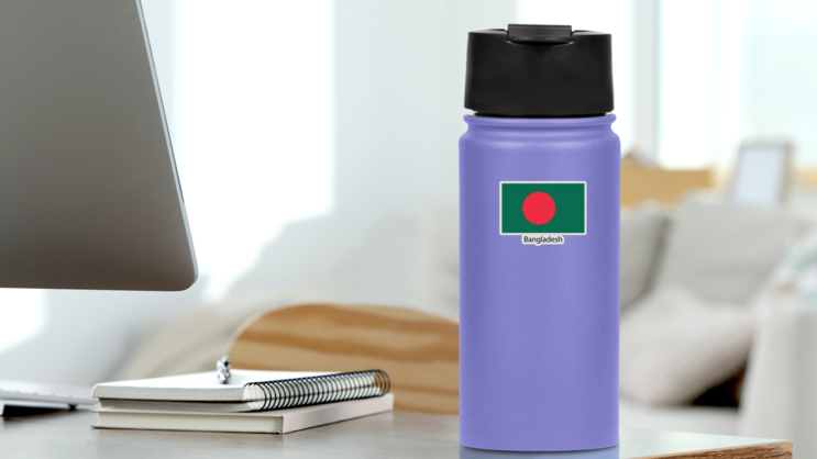 Bangladesh Word Flag Sticker on a Water Bottle (New) example