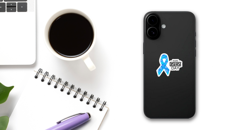Banner For Rare Disease Day Blue Ribbon Sticker on a Phone (New) example