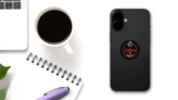 Barbecue Party Logo Round Sticker on a Phone (New) example