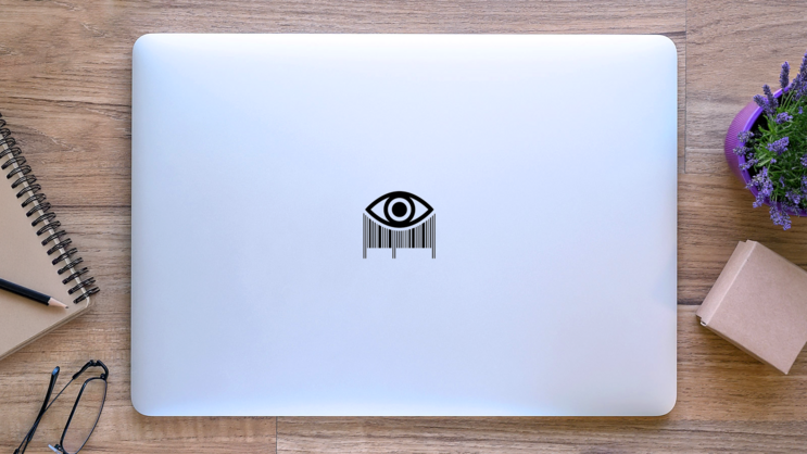 Barcode Shopping Eye Illustration Sticker on a Laptop (New) example