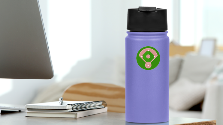 Baseball Diamond Field Top View Sticker on a Water Bottle (New) example