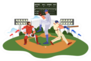 Baseball Player Throwing And Hitting A Ball Cartoon Sticker