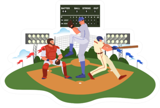 Baseball Player Throwing And Hitting A Ball Cartoon Sticker